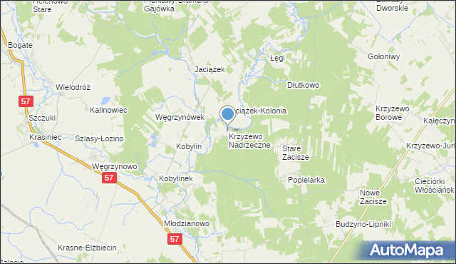 mapa Krzyżewo Nadrzeczne, Krzyżewo Nadrzeczne na mapie Targeo